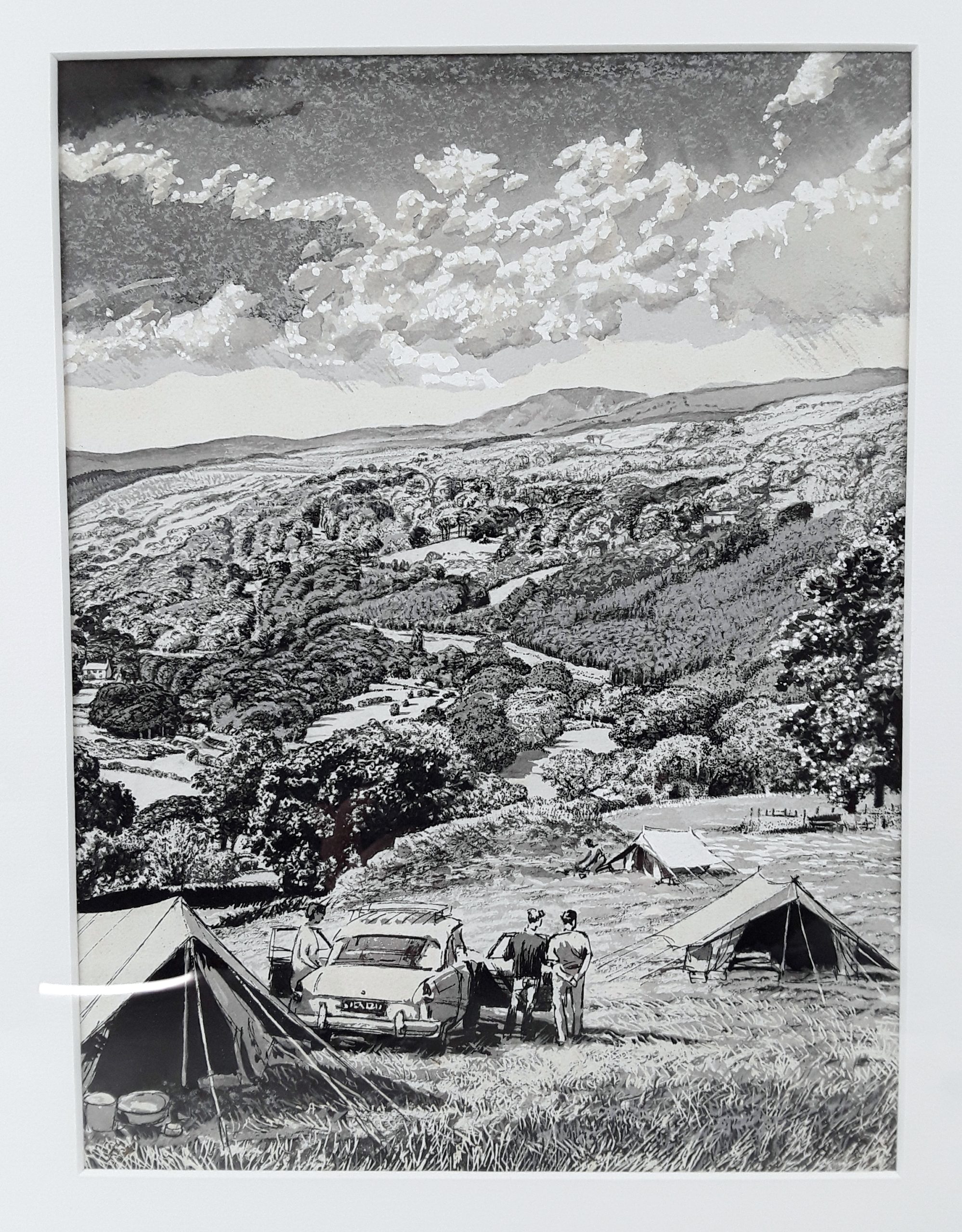Framed Ink & Watercolour Illustration Of Campers Attributed to W. Savage c1960's - Image 2