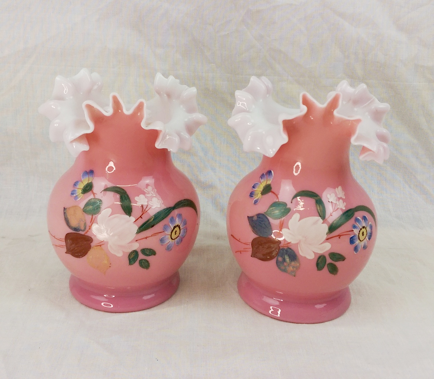 Late Victorian Ruffled Rim Vases – Probably Fenton