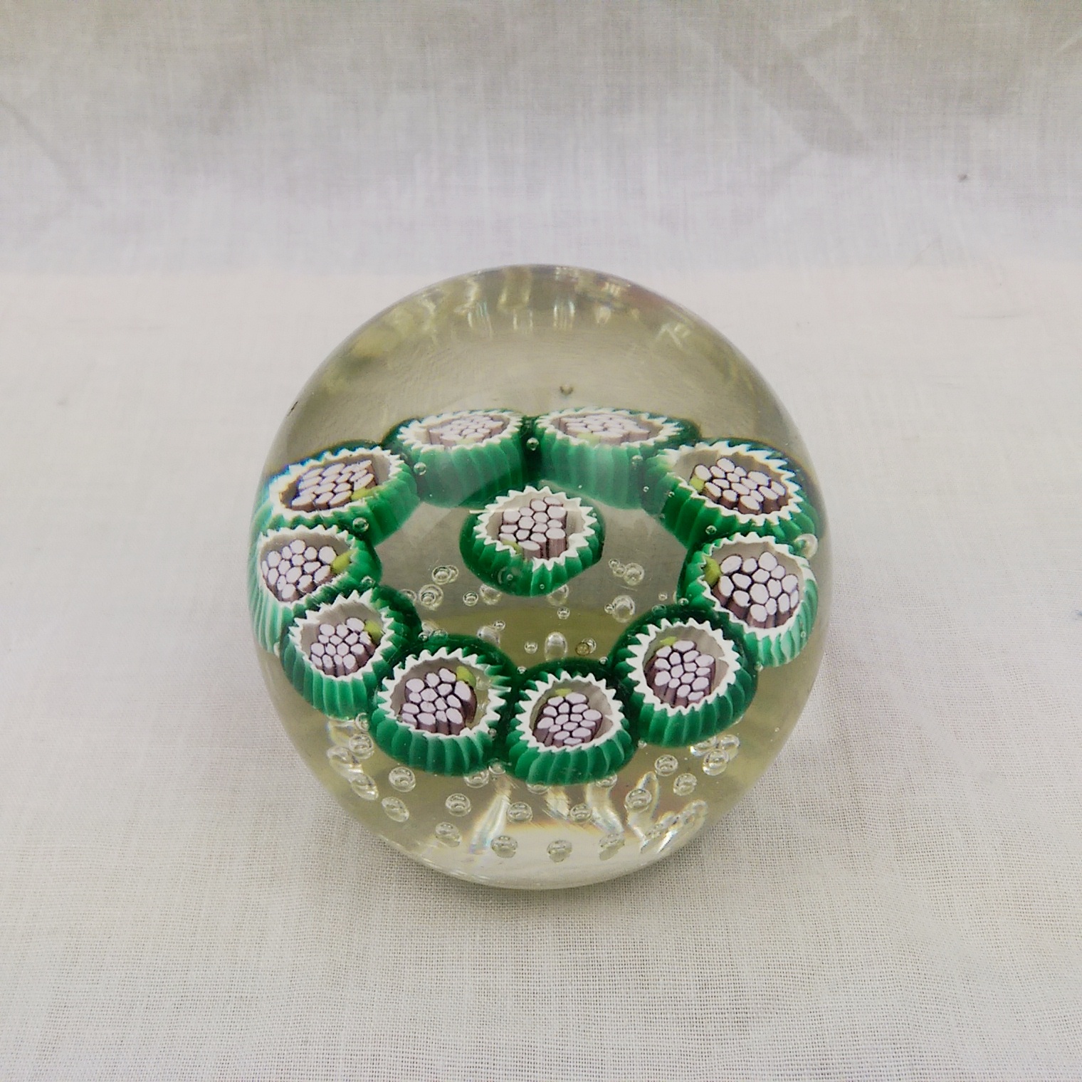 Green And White Millefiori Flowers Paperweight - Image 3