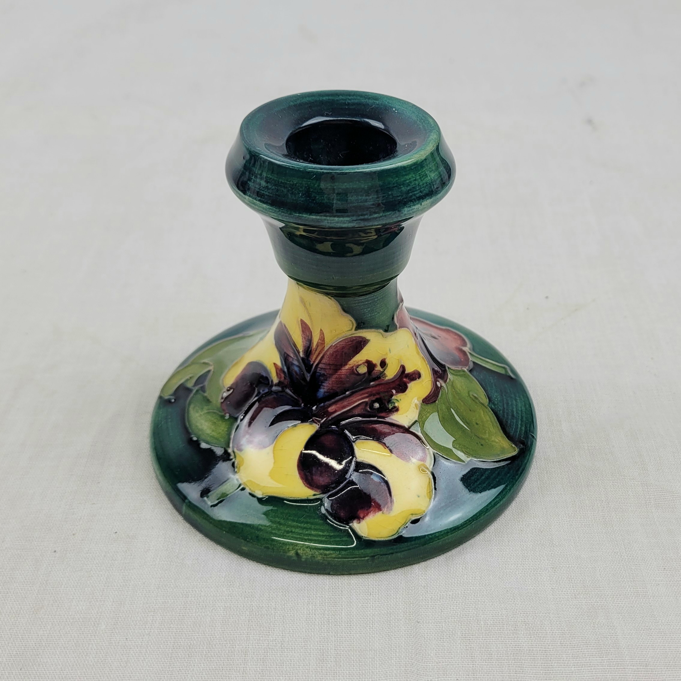 Mid-20th Century Moorcroft Hibiscus Pattern Squat Candlestick