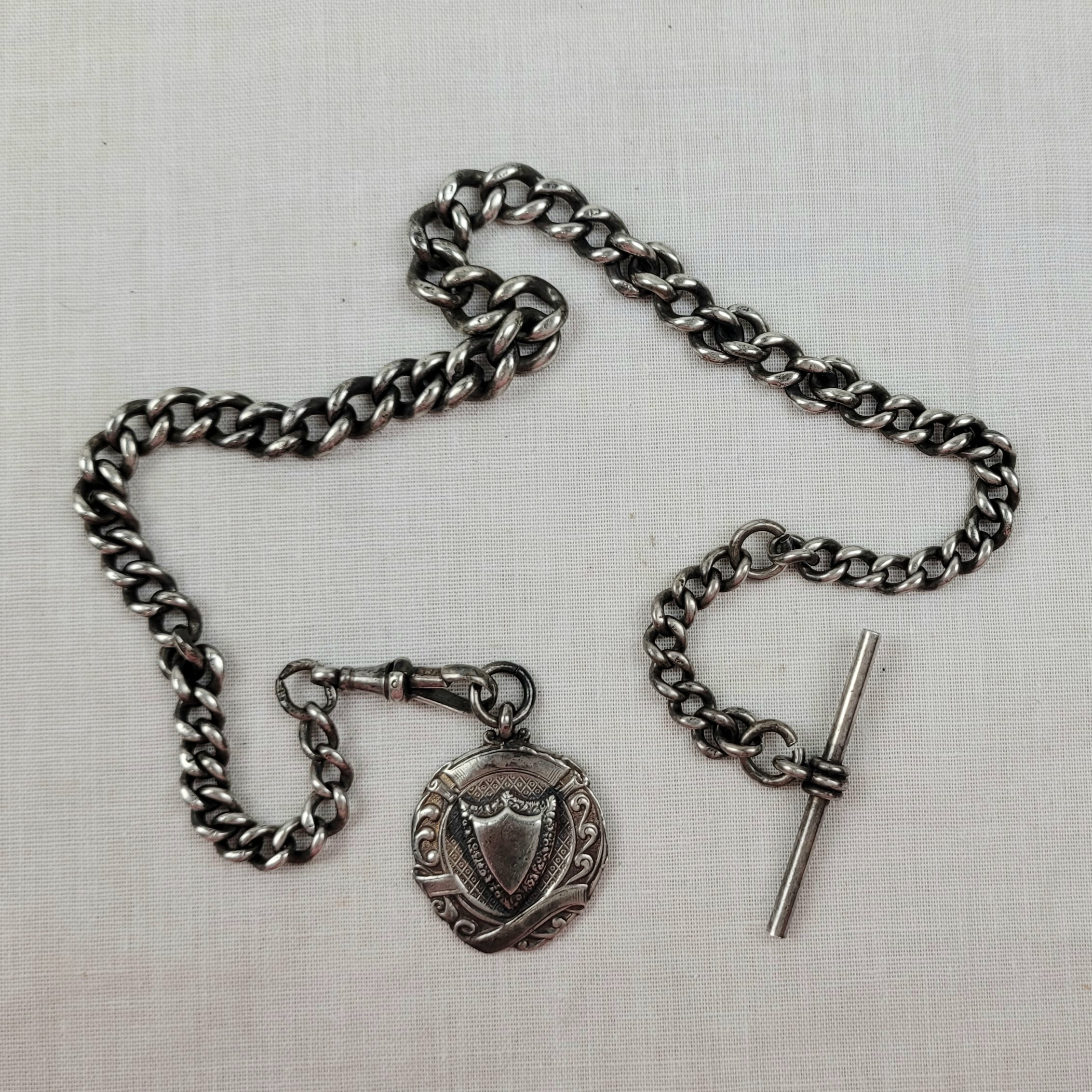 Sterling Silver Albert Watch Chain With Medallion