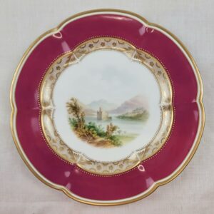 Circa 1850 Handpainted Plate Unmarked Coalport Or Minton Of A Castle In A Lake