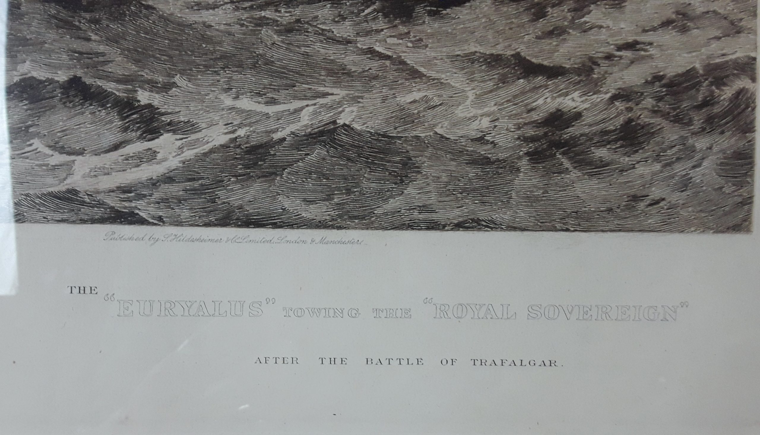 c1880 Framed Pair Of Lithographic Prints 'The Victory and The Euryalus After The Battle Of Trafalgar' by Chevalier Eduardo De Martino (1838-1912) - Image 4