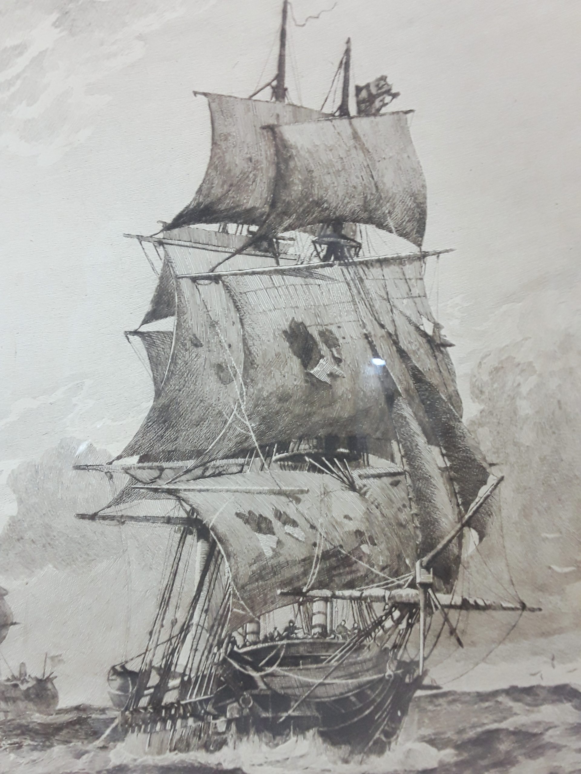 c1880 Framed Pair Of Lithographic Prints 'The Victory and The Euryalus After The Battle Of Trafalgar' by Chevalier Eduardo De Martino (1838-1912) - Image 6