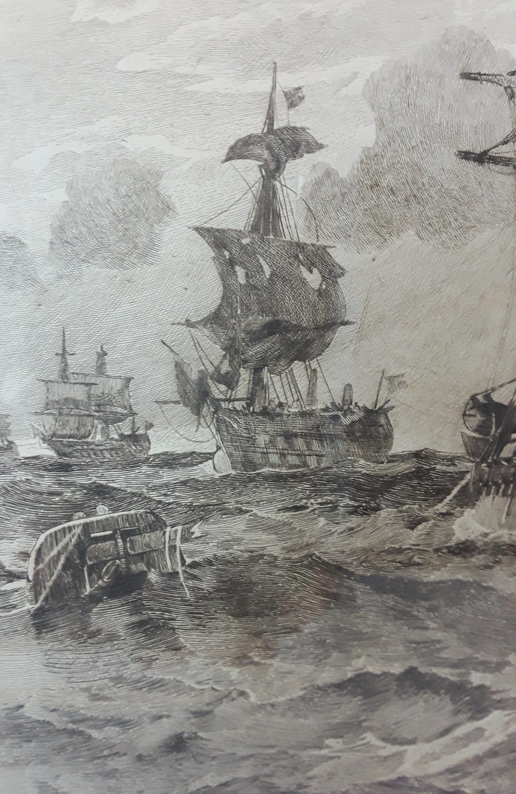 c1880 Framed Pair Of Lithographic Prints 'The Victory and The Euryalus After The Battle Of Trafalgar' by Chevalier Eduardo De Martino (1838-1912) - Image 7