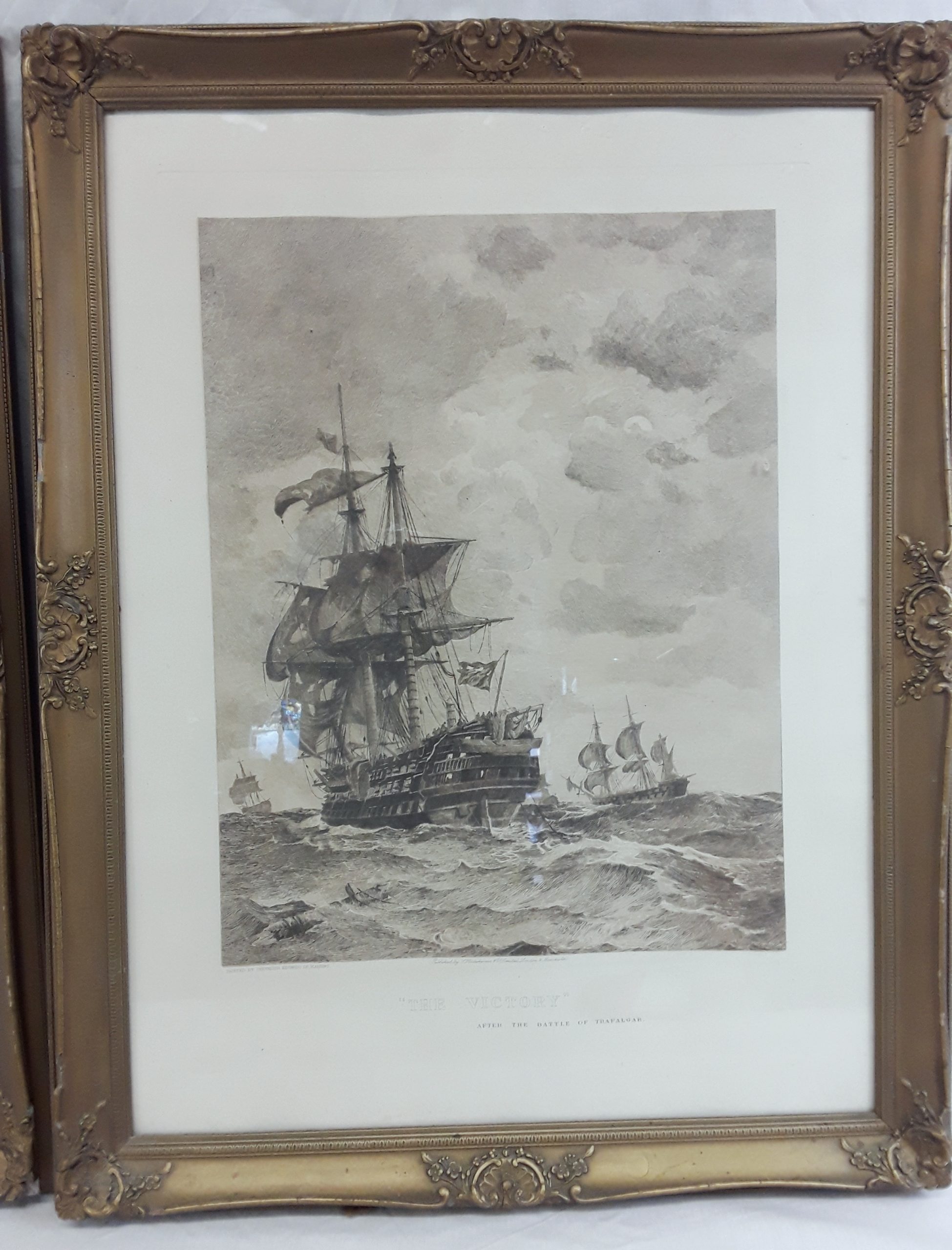 c1880 Framed Pair Of Lithographic Prints 'The Victory and The Euryalus After The Battle Of Trafalgar' by Chevalier Eduardo De Martino (1838-1912) - Image 8