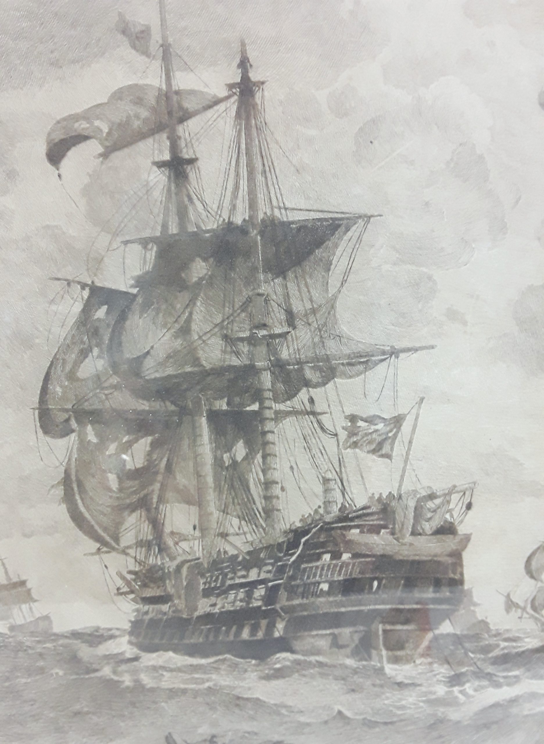 c1880 Framed Pair Of Lithographic Prints 'The Victory and The Euryalus After The Battle Of Trafalgar' by Chevalier Eduardo De Martino (1838-1912) - Image 10