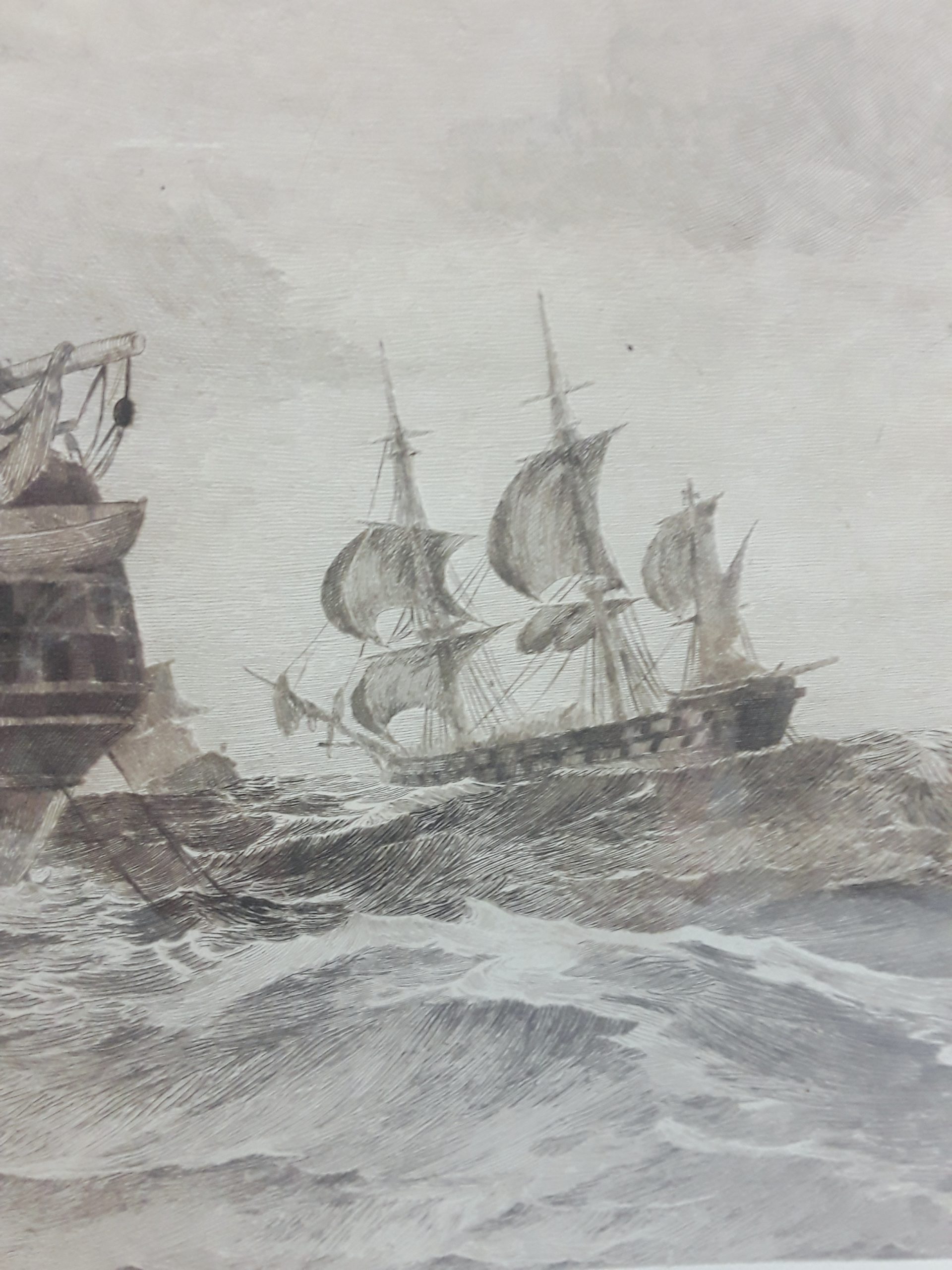 c1880 Framed Pair Of Lithographic Prints 'The Victory and The Euryalus After The Battle Of Trafalgar' by Chevalier Eduardo De Martino (1838-1912) - Image 11