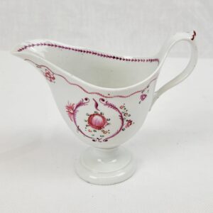 Circa 1790 New Hall Porcelain Cream Jug With Pink Flowers And Dotted Ribbons