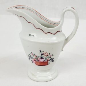 Circa 1790 New Hall Porcelain Cream Jug With A Hand Decorated Floral Basket