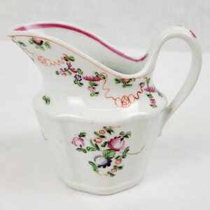 Circa 1790 New Hall Porcelain Cream Jug With Pink Flowers And Red Ribbons