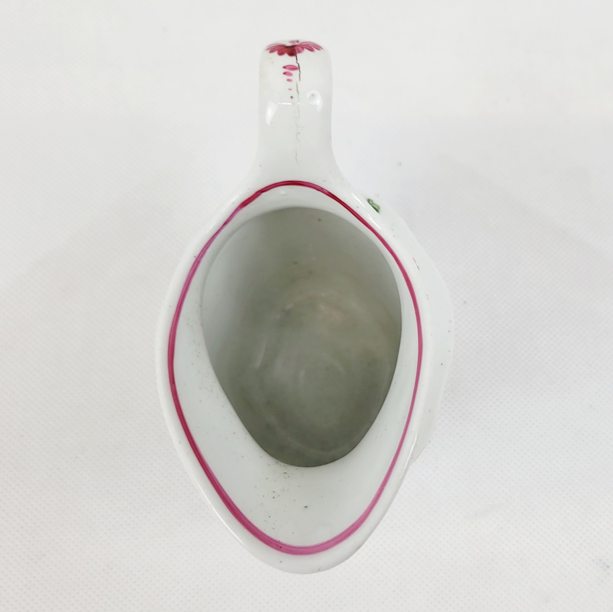Circa 1790 New Hall Porcelain Cream Jug With Pink Flowers And Red Ribbons - Image 5