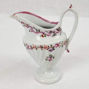 Circa 1790 New Hall Porcelain Fluted Body Cream Jug With Pink Flowers And Ribbons