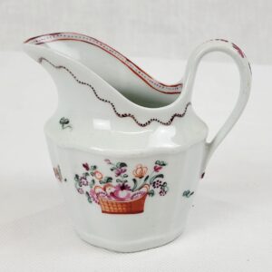 Circa 1780 New Hall Porcelain Cream Jug With Pink And Red Flowers And Black Ribbons