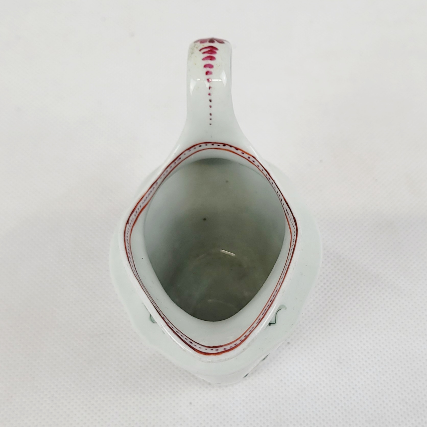 Circa 1780 New Hall Porcelain Cream Jug With Pink And Red Flowers And Black Ribbons - Image 5