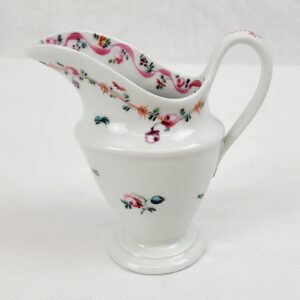Circa 1790 New Hall Porcelain Cream Jug With Red Flowers And Floral Garlands