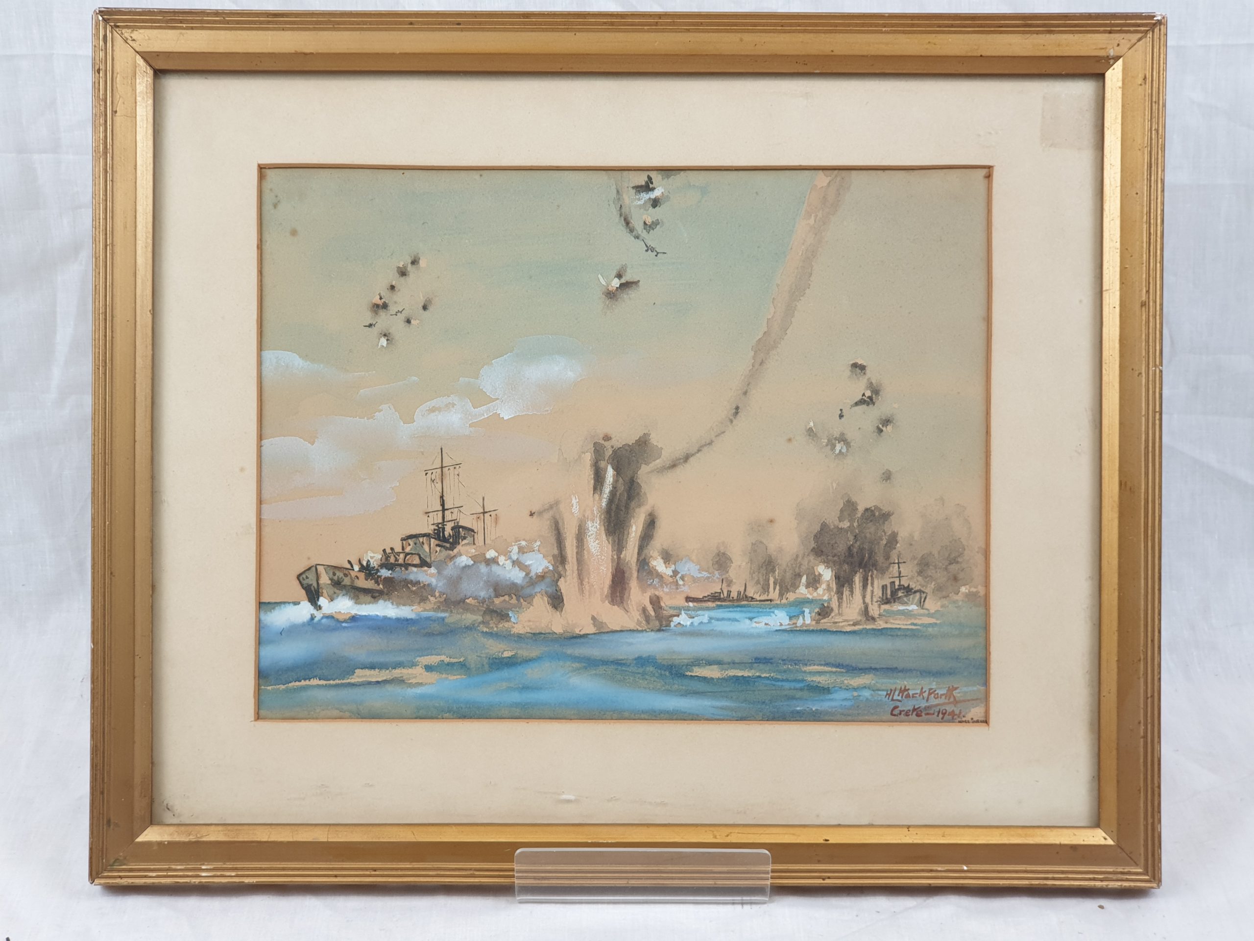 Watercolour Of HMS Orion Off Crete 1941 By Instructor Lieutenant H L Hackforth Royal Navy 1941