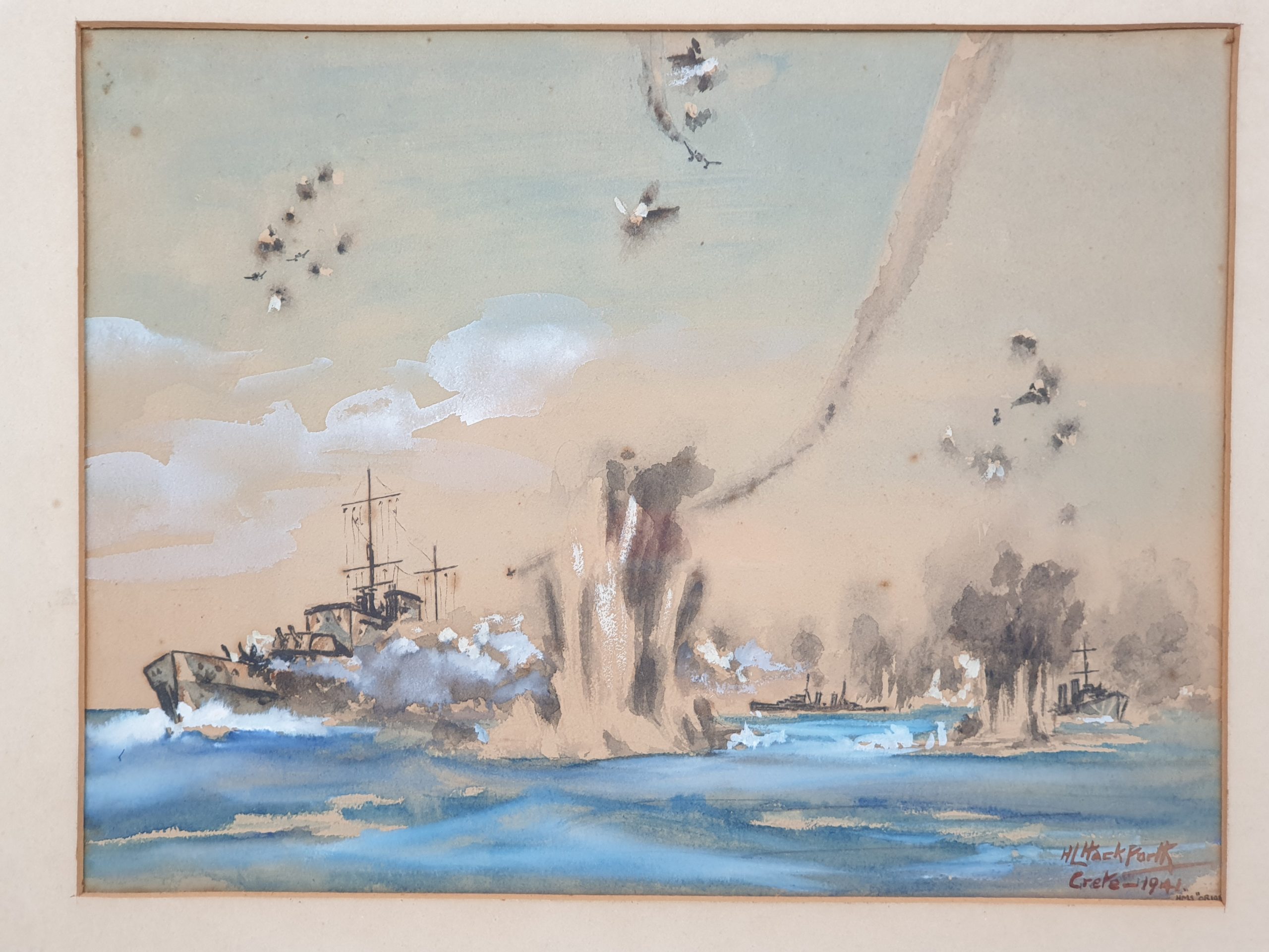 Watercolour Of HMS Orion Off Crete 1941 By Instructor Lieutenant H L Hackforth Royal Navy 1941 - Image 2