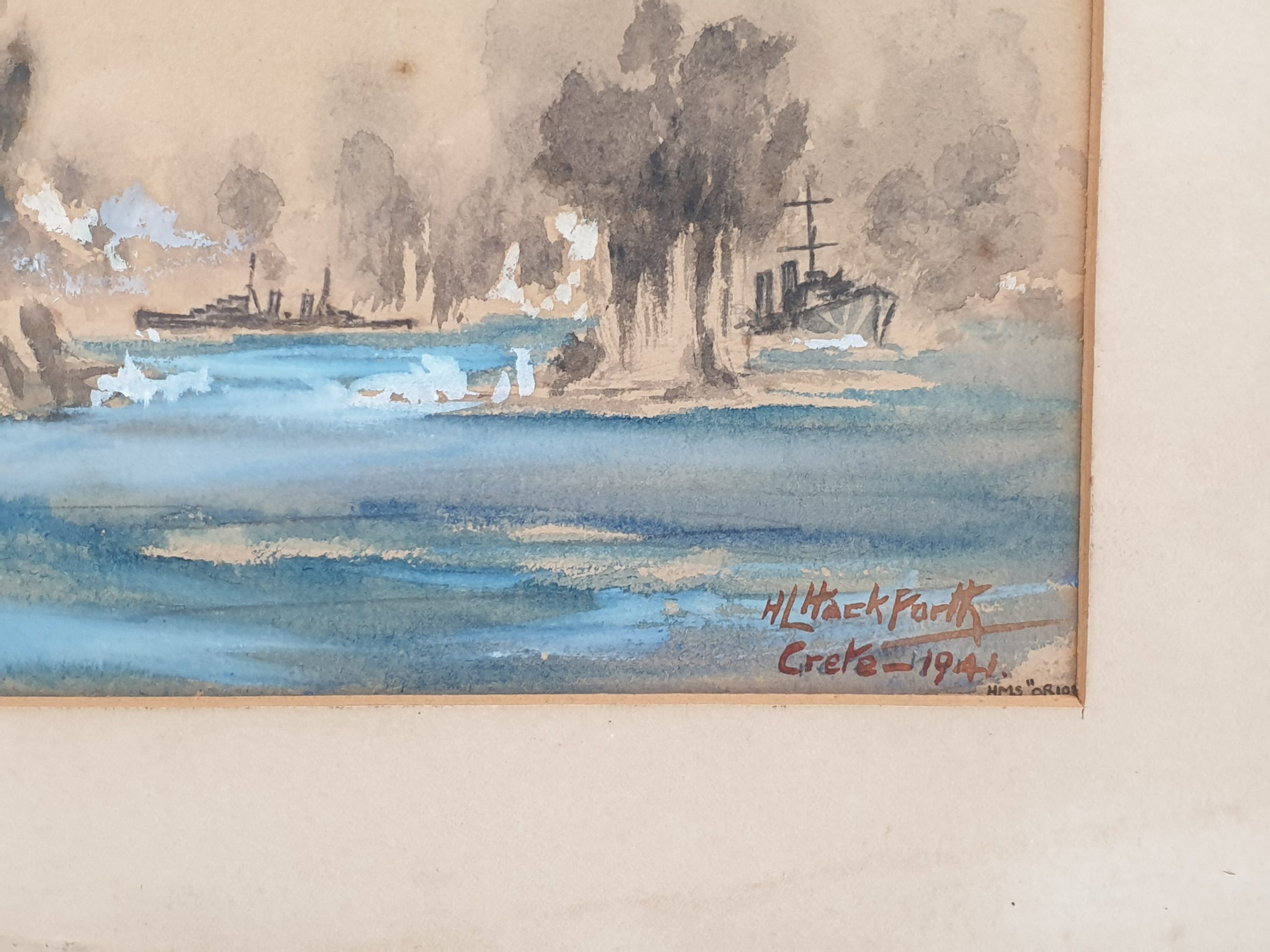 Watercolour Of HMS Orion Off Crete 1941 By Instructor Lieutenant H L Hackforth Royal Navy 1941 - Image 3