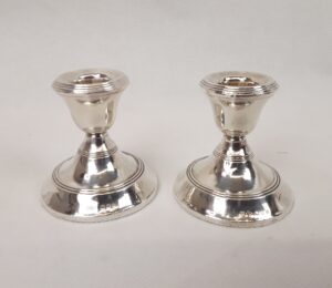 Pair Of Squat Sterling Silver Candlesticks – London 1921