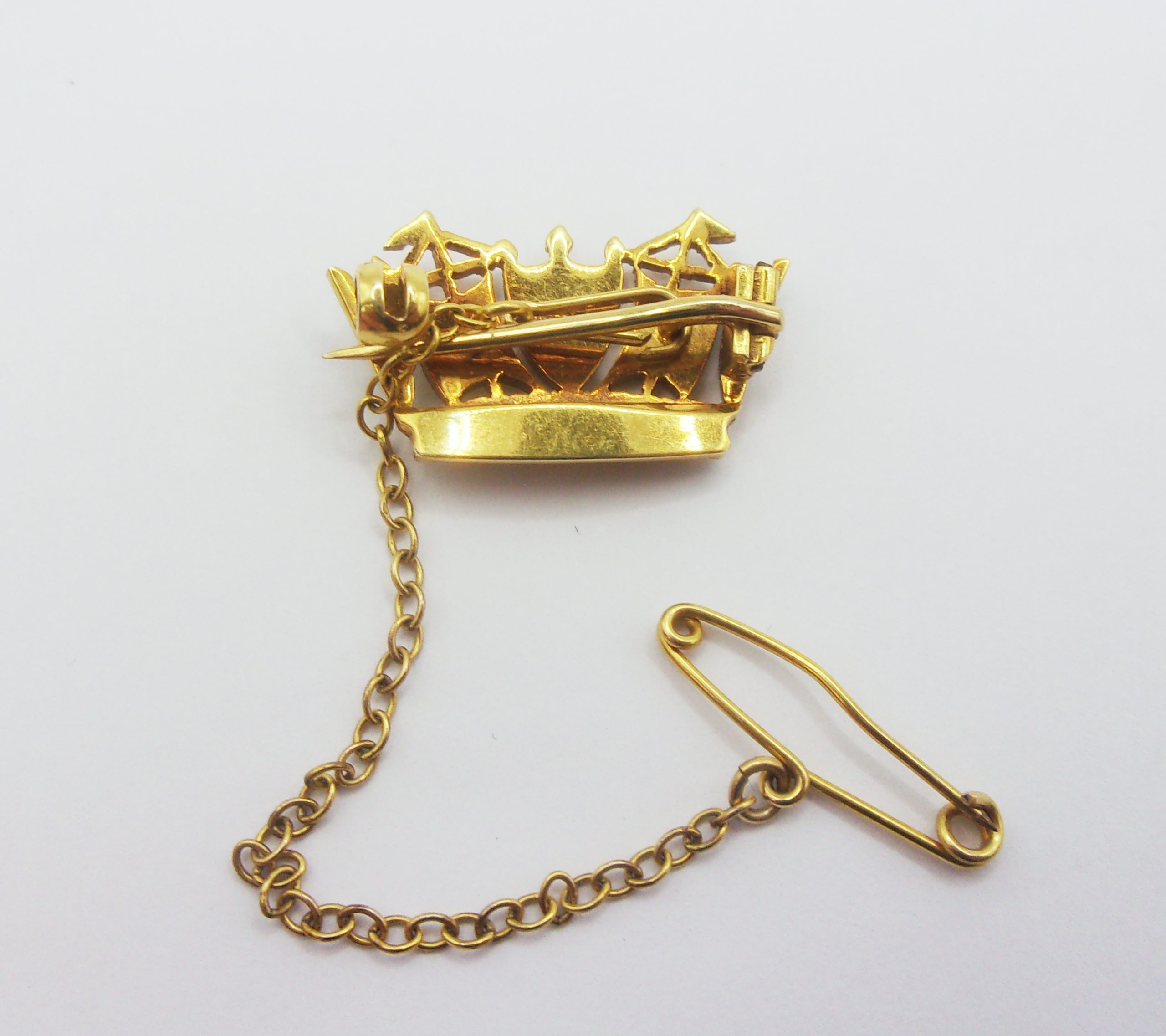 9ct Yellow Gold & Pearl Royal Navy Crown Brooch - Image 4