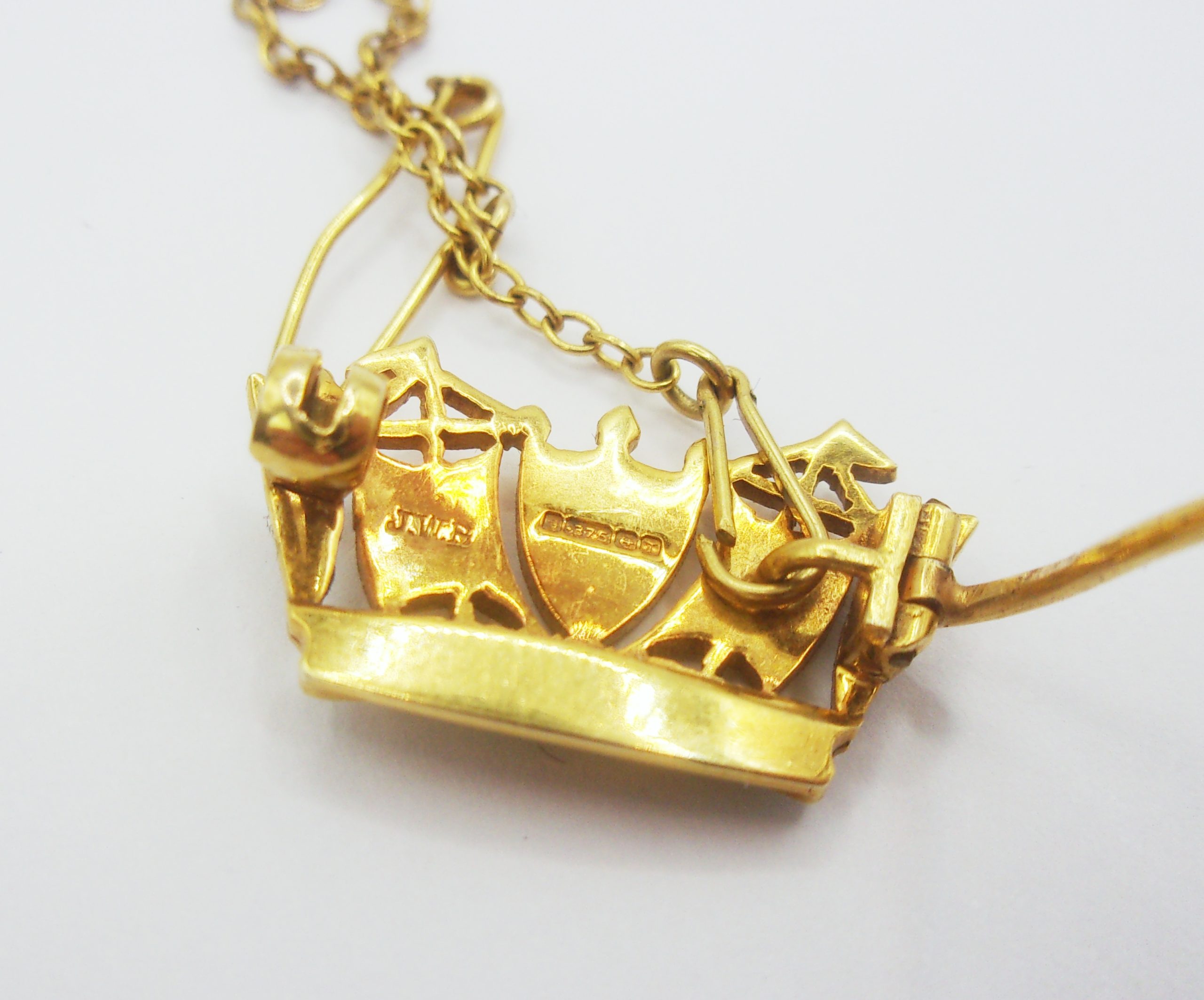 9ct Yellow Gold & Pearl Royal Navy Crown Brooch - Image 5