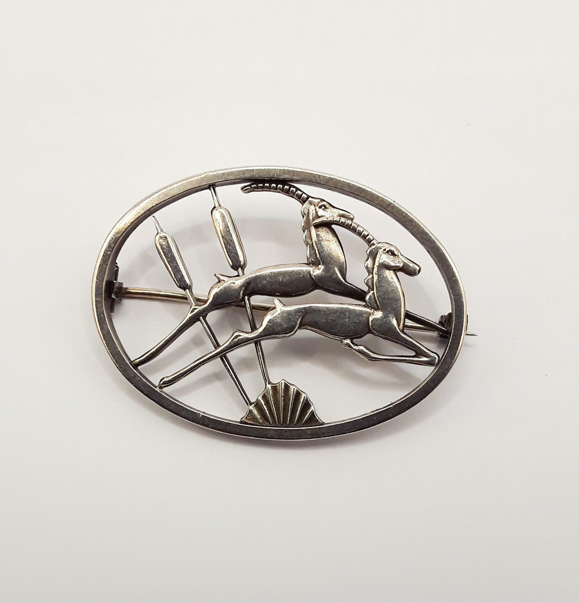 Sterling Silver Brooch of Two Gazelles by Geoffrey Bellamy & George Tarratt c1956