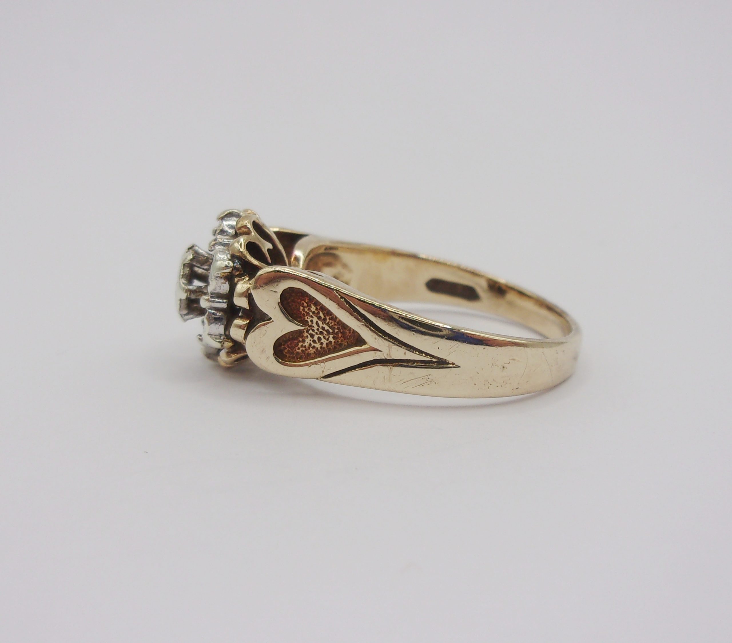 9ct Yellow Gold Sapphire & Diamond Flower-Head Ring UK Size Q US 8 - Image 3