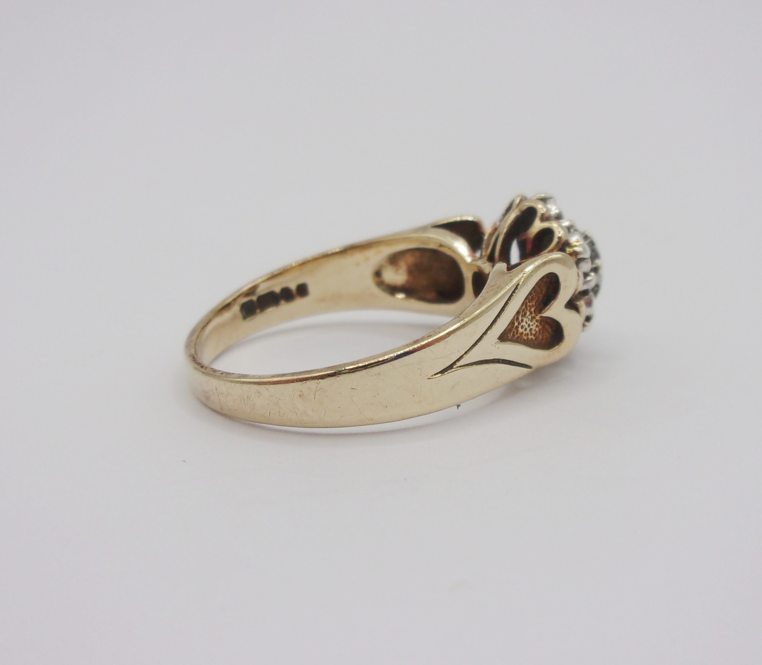 9ct Yellow Gold Sapphire & Diamond Flower-Head Ring UK Size Q US 8 - Image 4