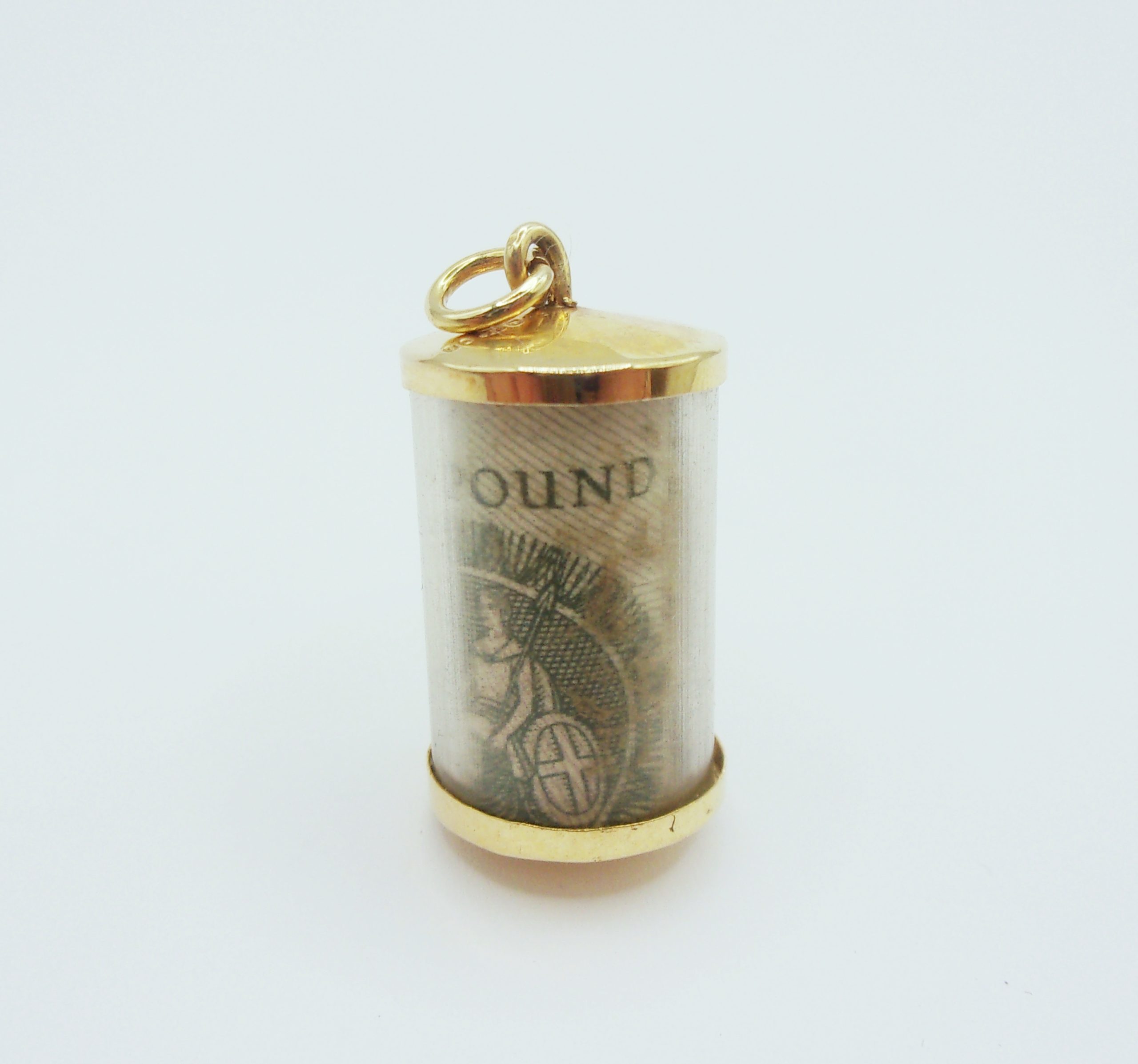 9ct Yellow Gold Old Pound Note Cylindrical Pendant - Image 2
