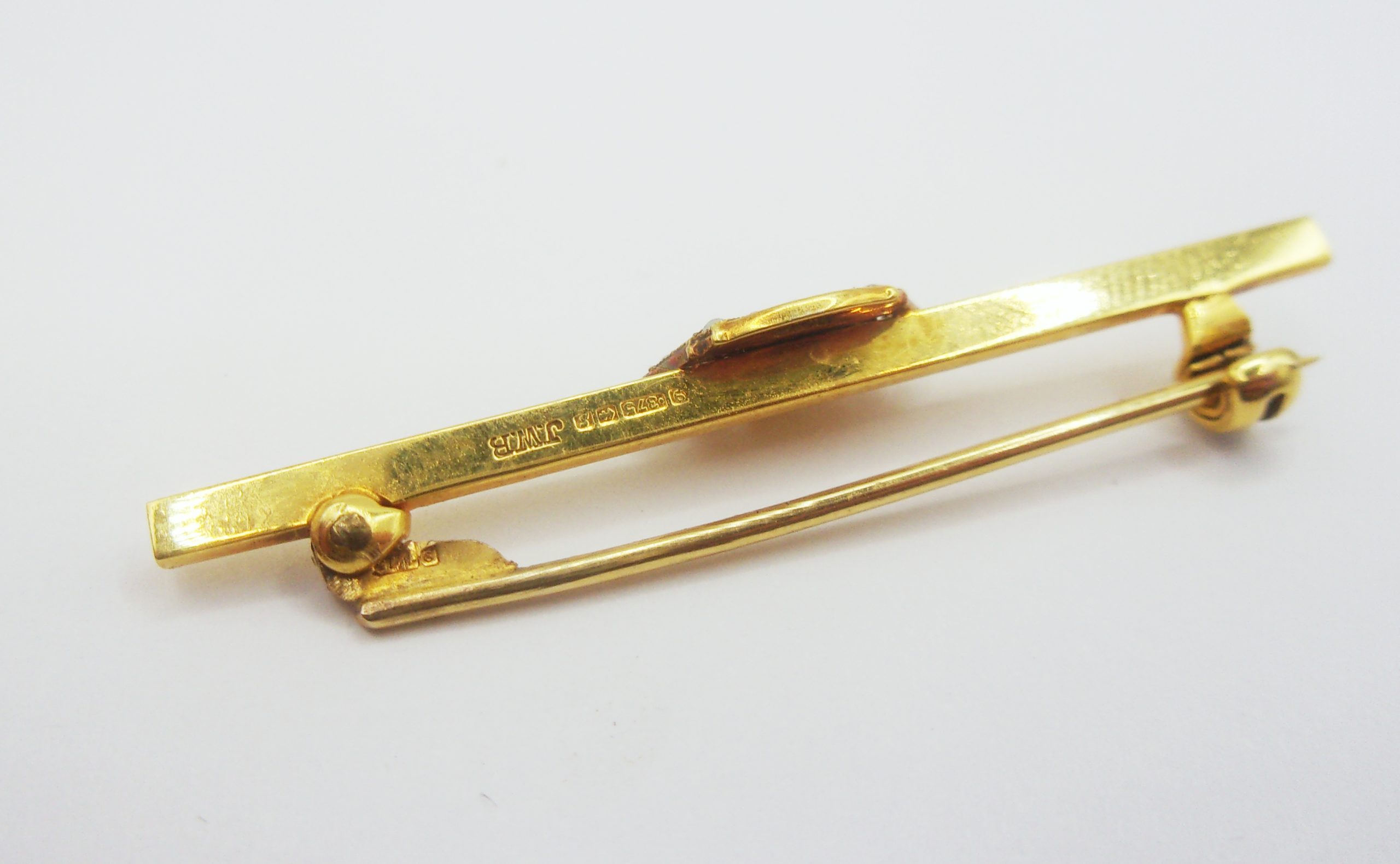 9ct Yellow Gold & Pearl Royal Navy Crown Bar Brooch - Image 3