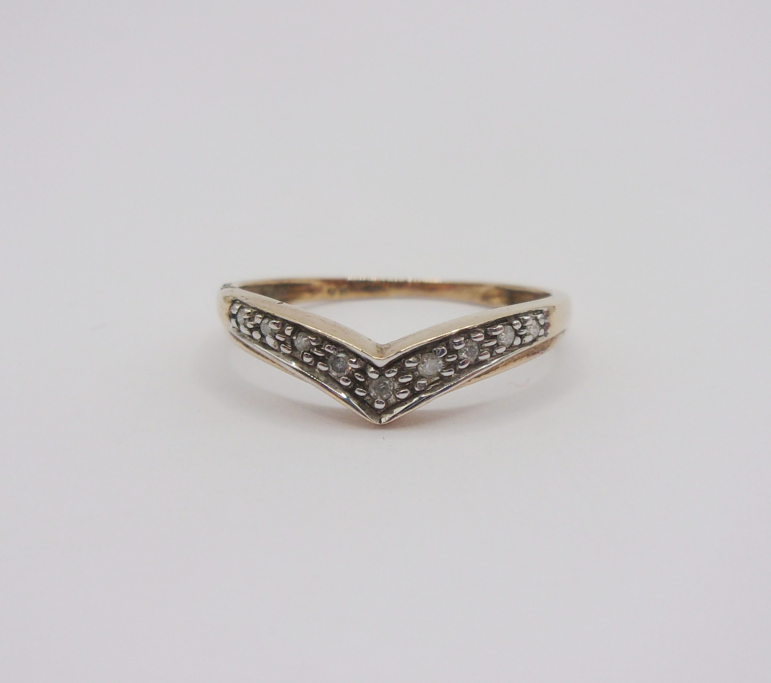 9ct Yellow Gold Diamond Wishbone Ring UK Size N+ US 6 ¾
