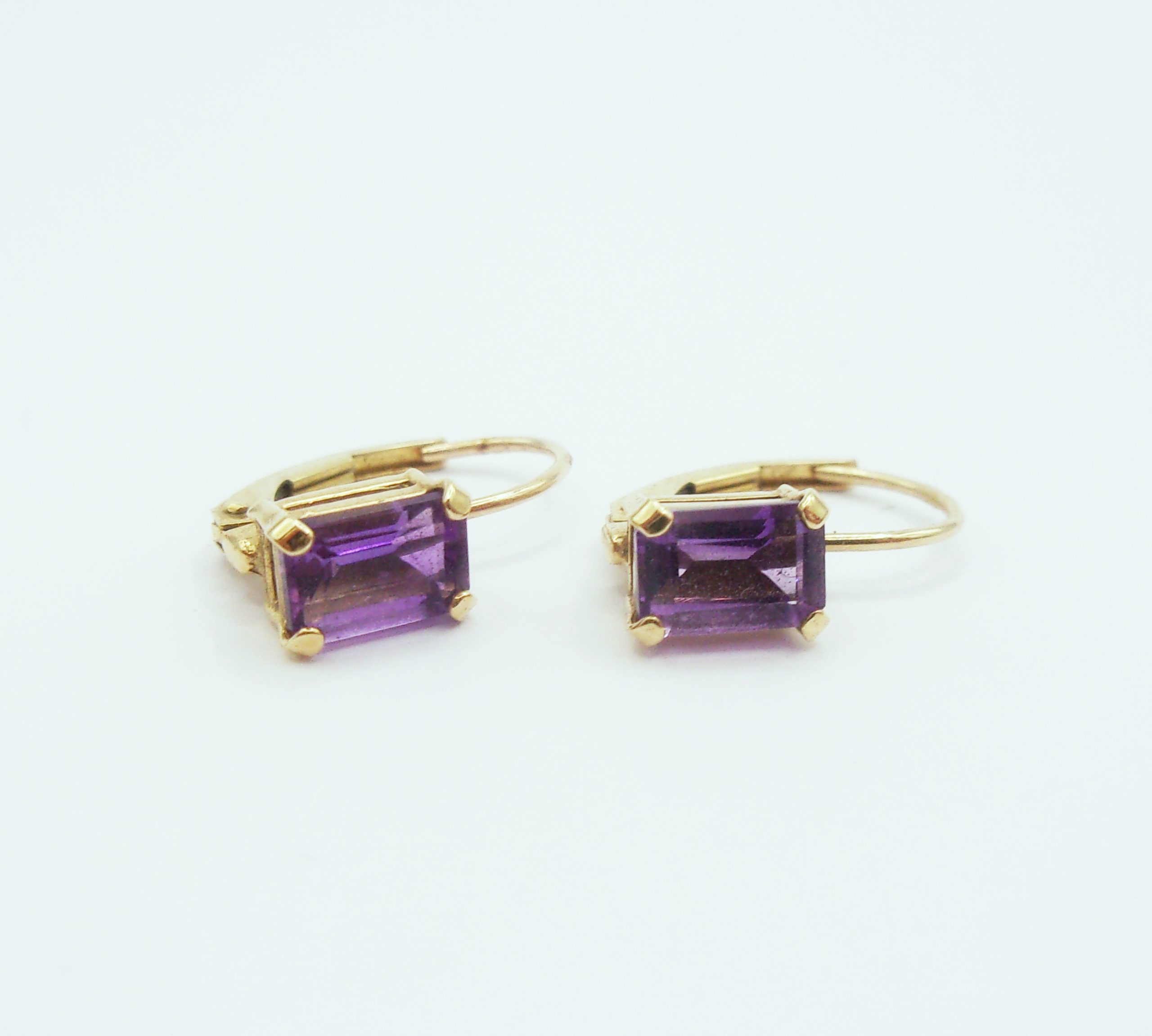 Pair of 10ct Yellow Gold Amethyst Earrings