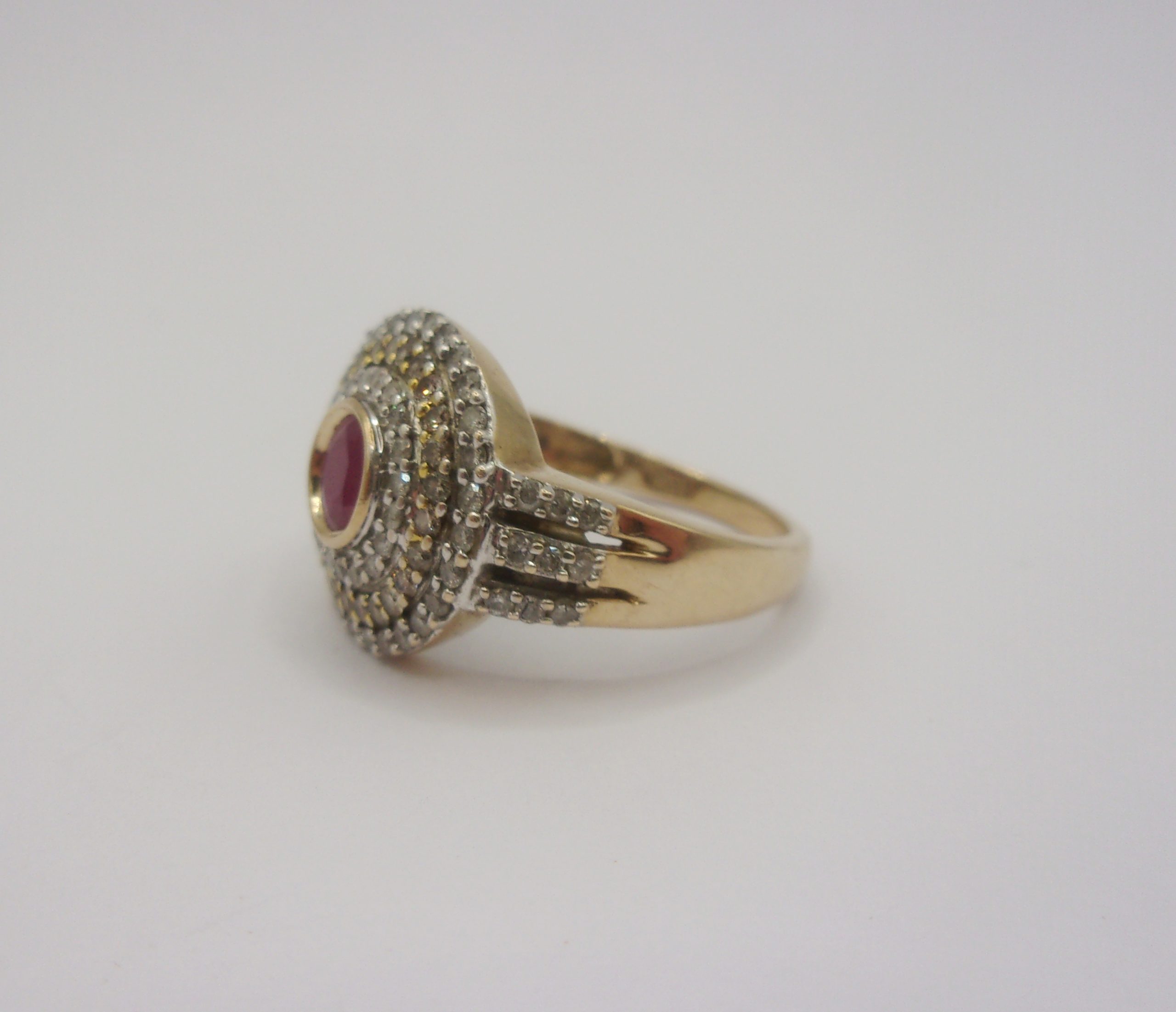 9ct Yellow Gold Ruby & Diamond Cluster Ring UK Size O+ US 7 ¼ - Image 2