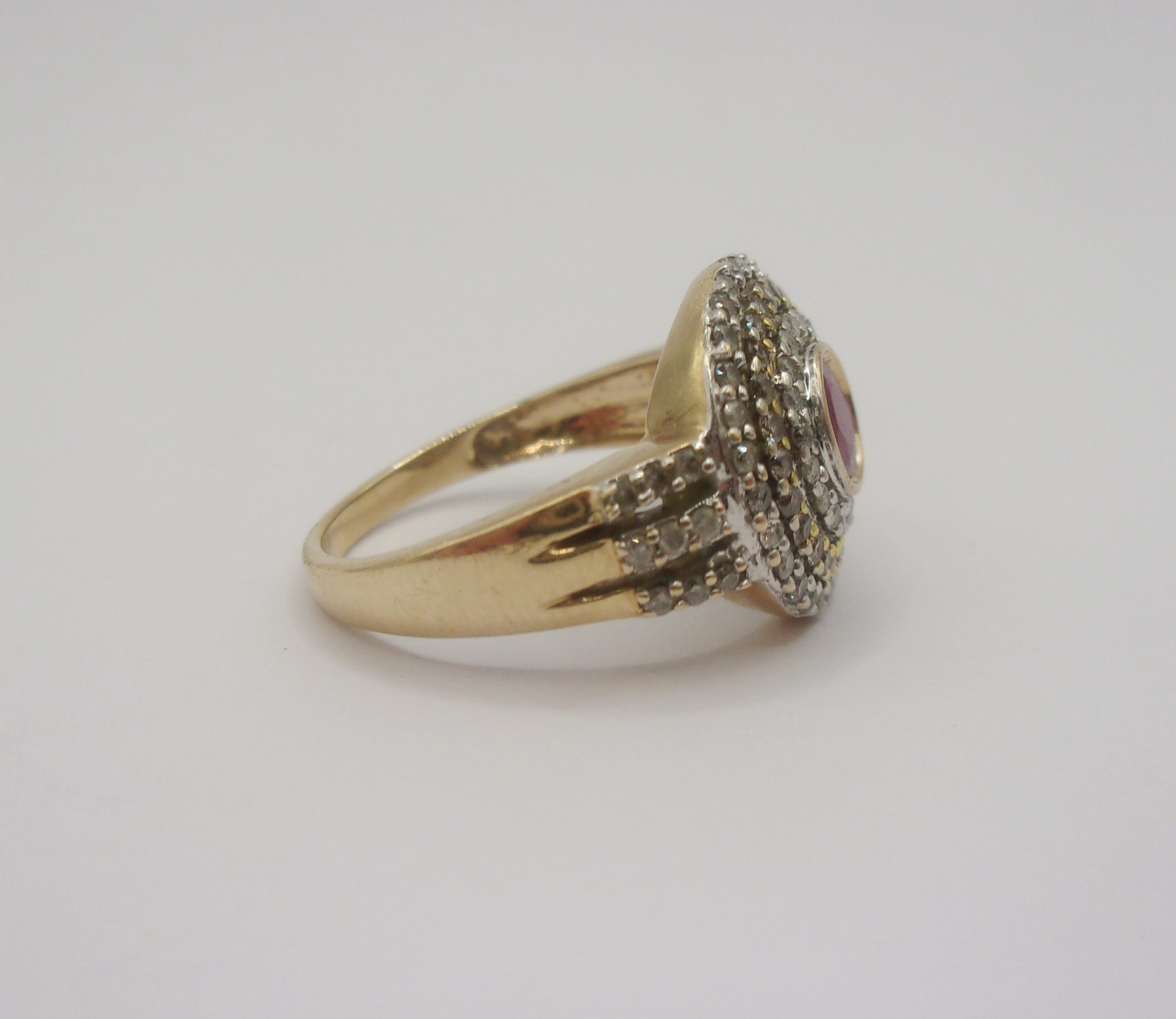 9ct Yellow Gold Ruby & Diamond Cluster Ring UK Size O+ US 7 ¼ - Image 3