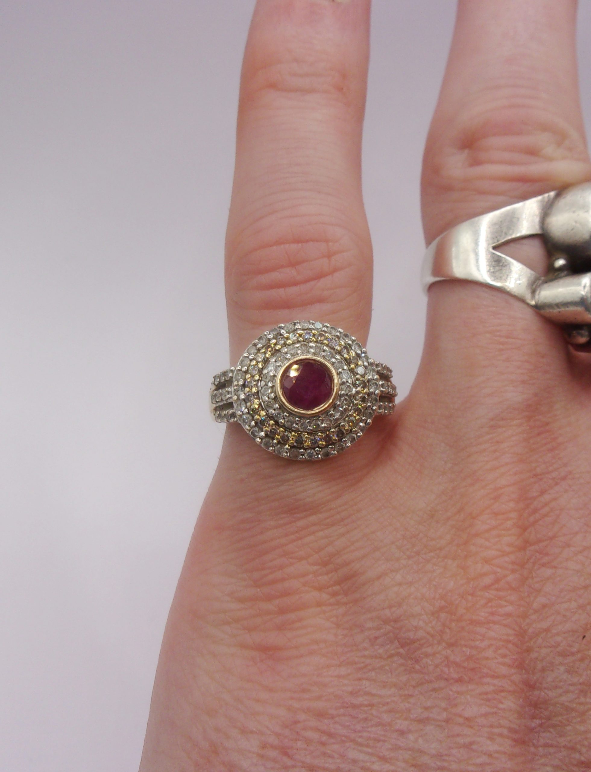 9ct Yellow Gold Ruby & Diamond Cluster Ring UK Size O+ US 7 ¼ - Image 6