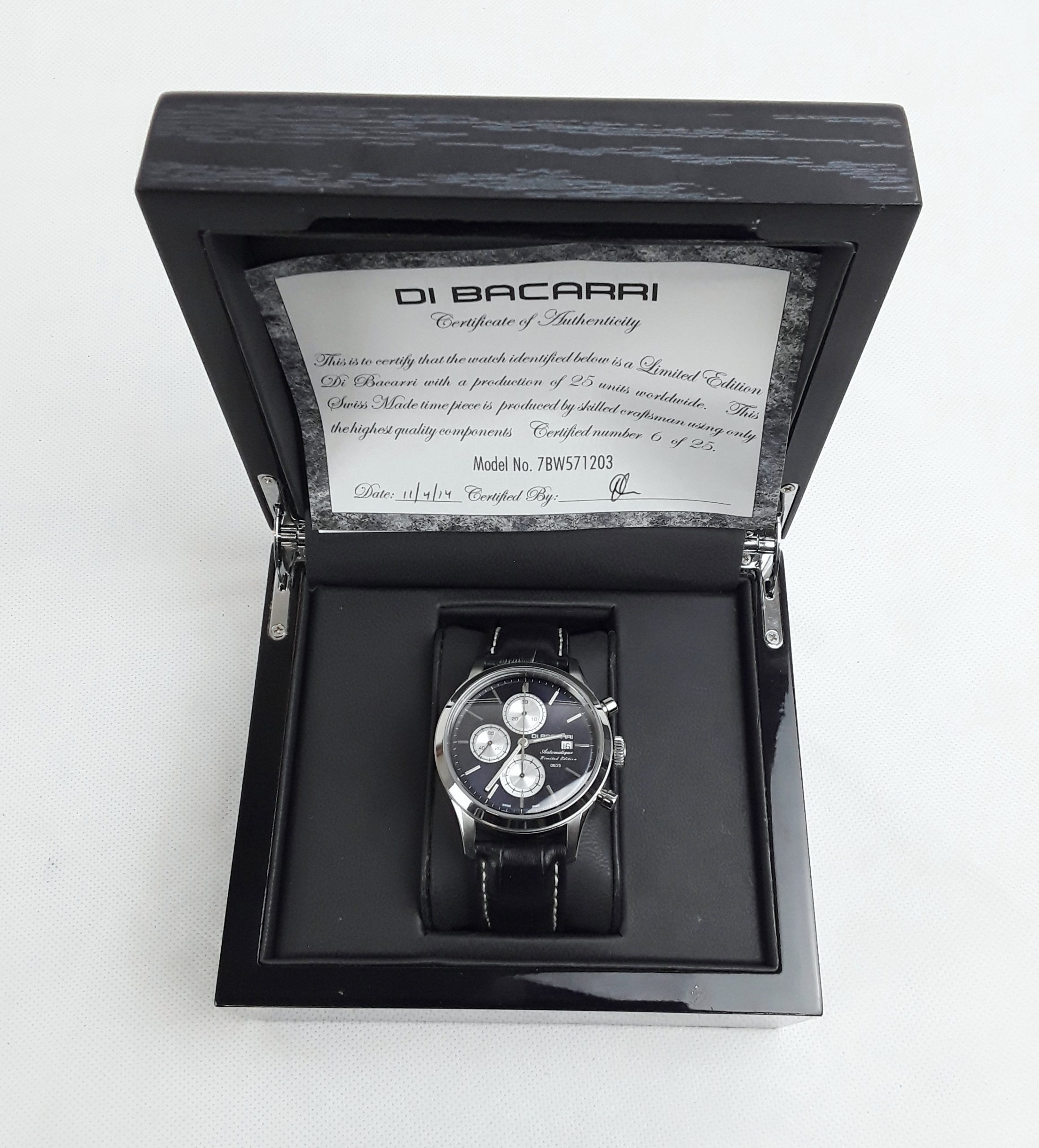 Di Bacarri 7BW571203 Gents Automatic Chronograph Wrist Watch Valjoux Cal. 7750 Movement Ltd Ed. 6 of 25