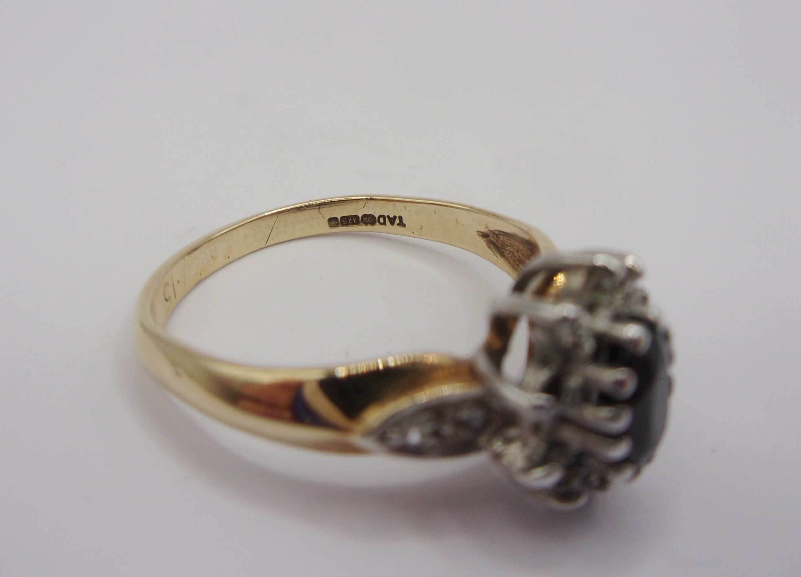 9ct Yellow Gold Sapphire & Diamond Flower Head Ring UK Size M+ US 6 ¼ - Image 5