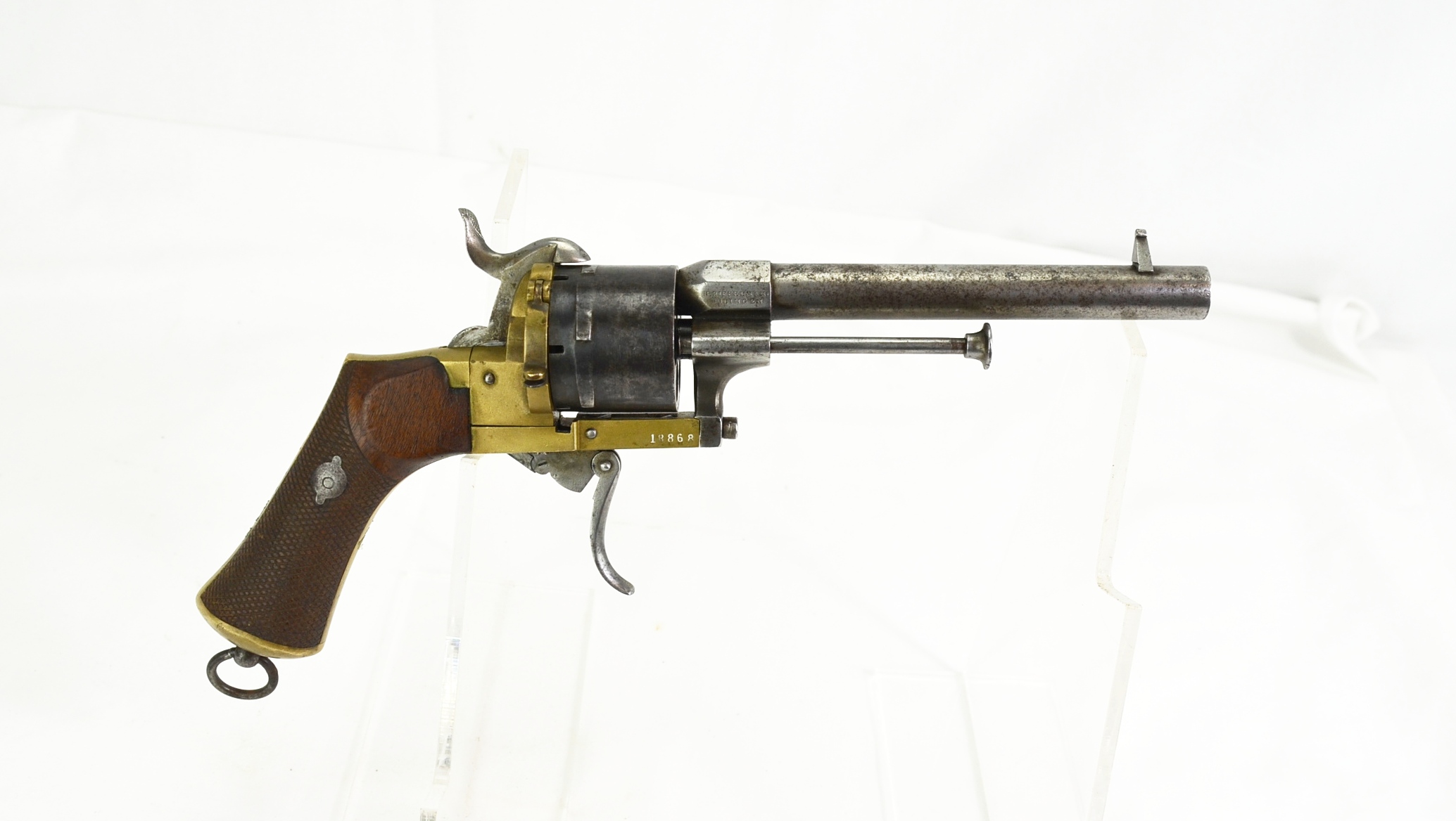 A German 6 shot 12mm Lefaucheux double action pinfire revolver, number 18868, c 1865.