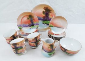 Japanese Noritake Swan At Sunset Pattern Tea Set c1930