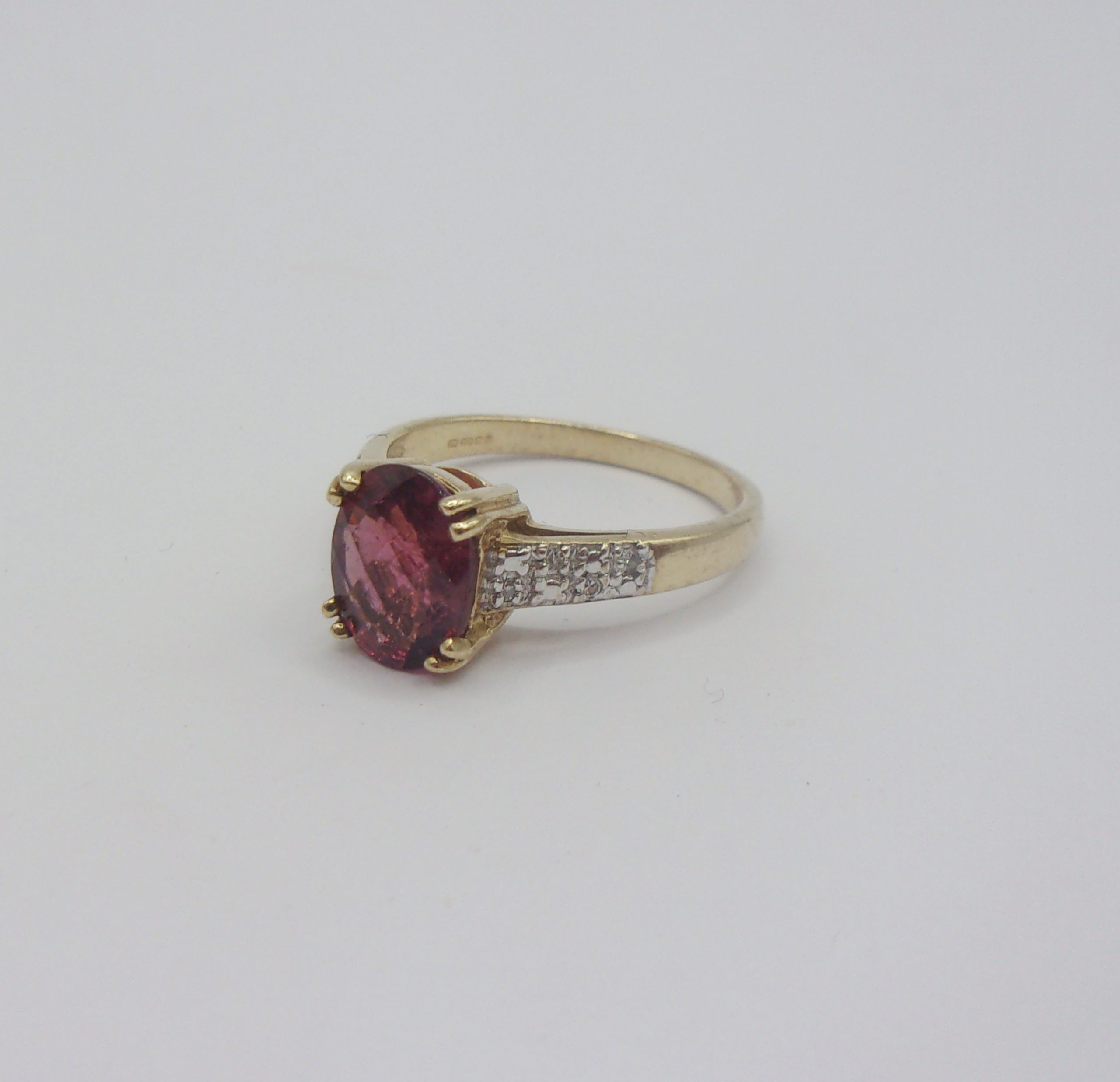 9ct Yellow Gold Ruby & Diamond Ring UK Size N+ US 6 ¾