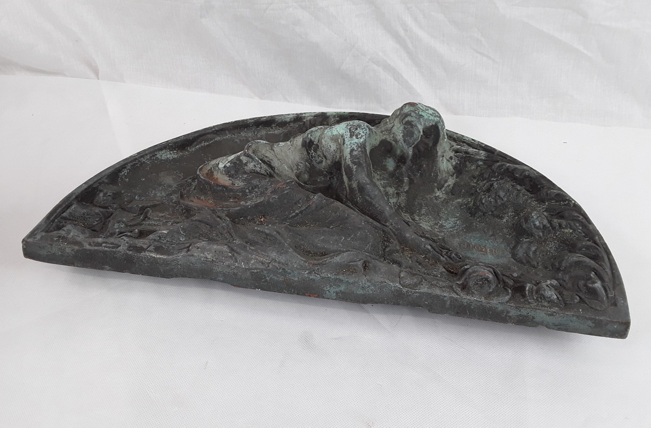 c1900 Art Nouveau Bronze Wall Plaque Of Girl With Flowers Signed S. Hozer - Image 6