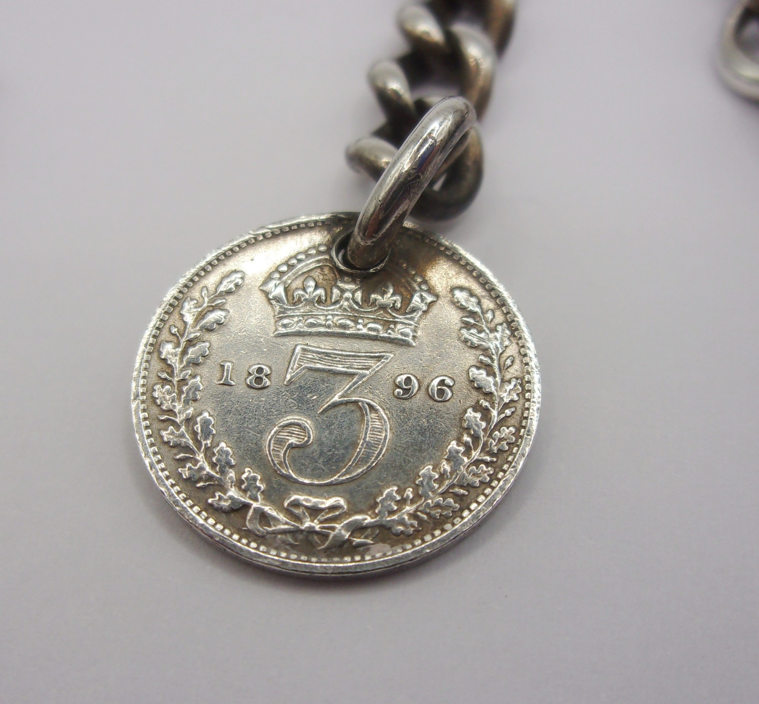 Sterling Silver Double Albert Watch Chain With Coin Fob - Image 2