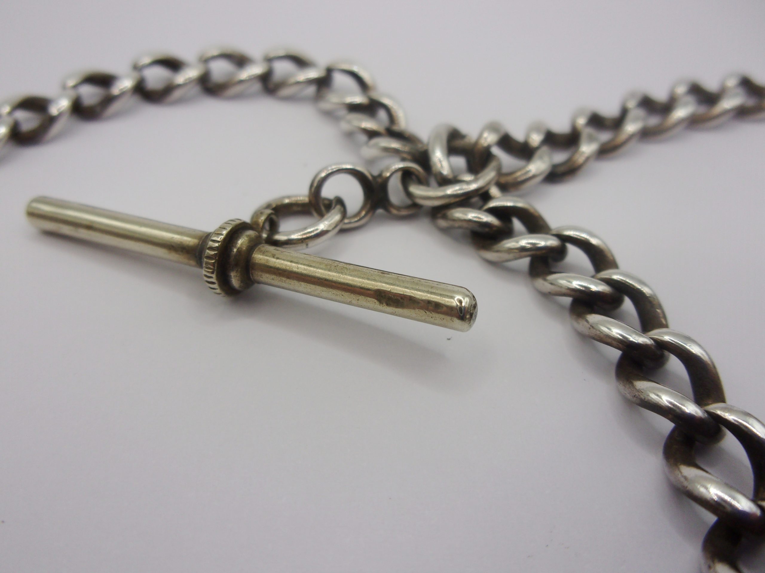 Sterling Silver Double Albert Watch Chain With Coin Fob - Image 4