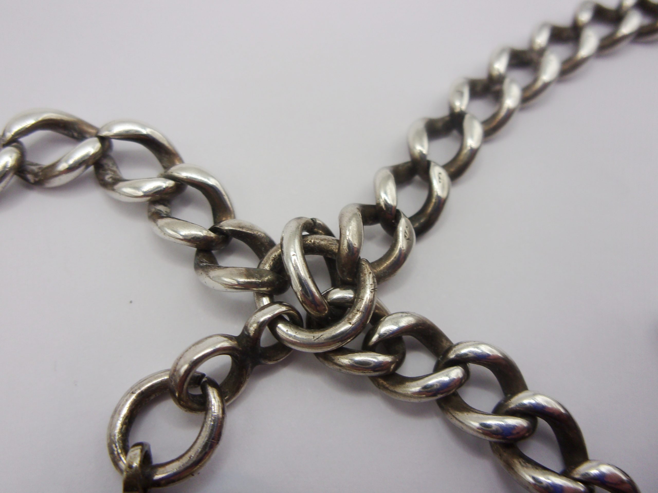 Sterling Silver Double Albert Watch Chain With Coin Fob - Image 6