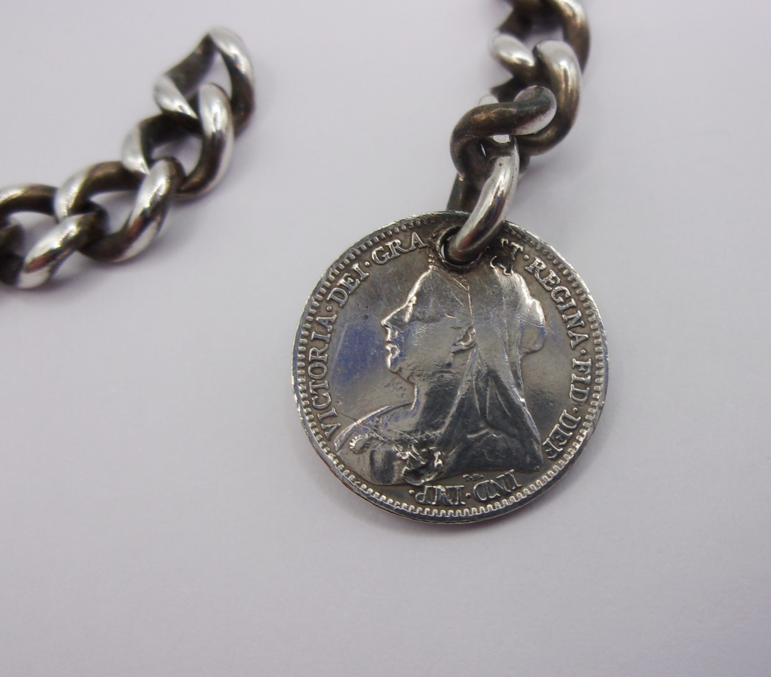 Sterling Silver Double Albert Watch Chain With Coin Fob - Image 8