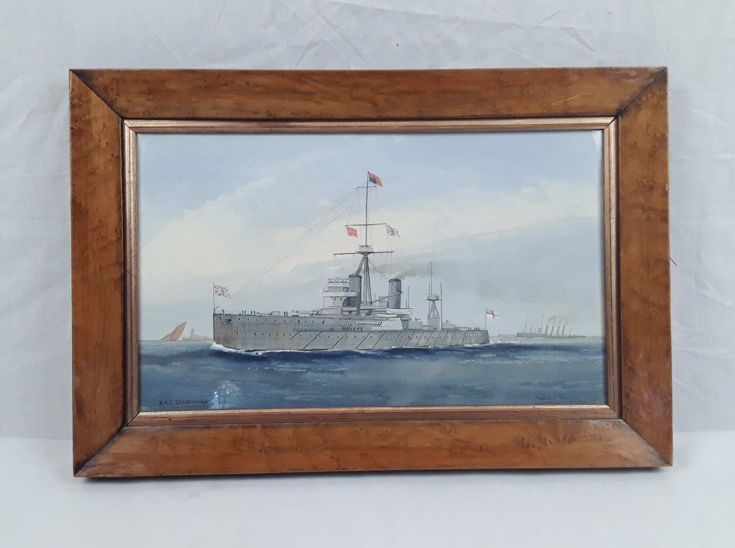 1911 Dated Watercolour Of HMS Dreadnought Battleship By MacKenzie Thompson