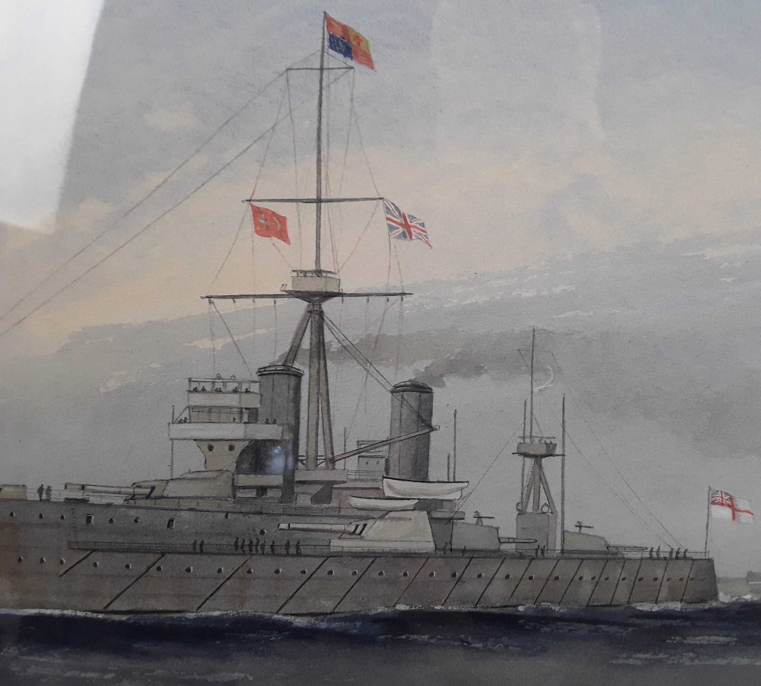 1911 Dated Watercolour Of HMS Dreadnought Battleship By MacKenzie Thompson - Image 4