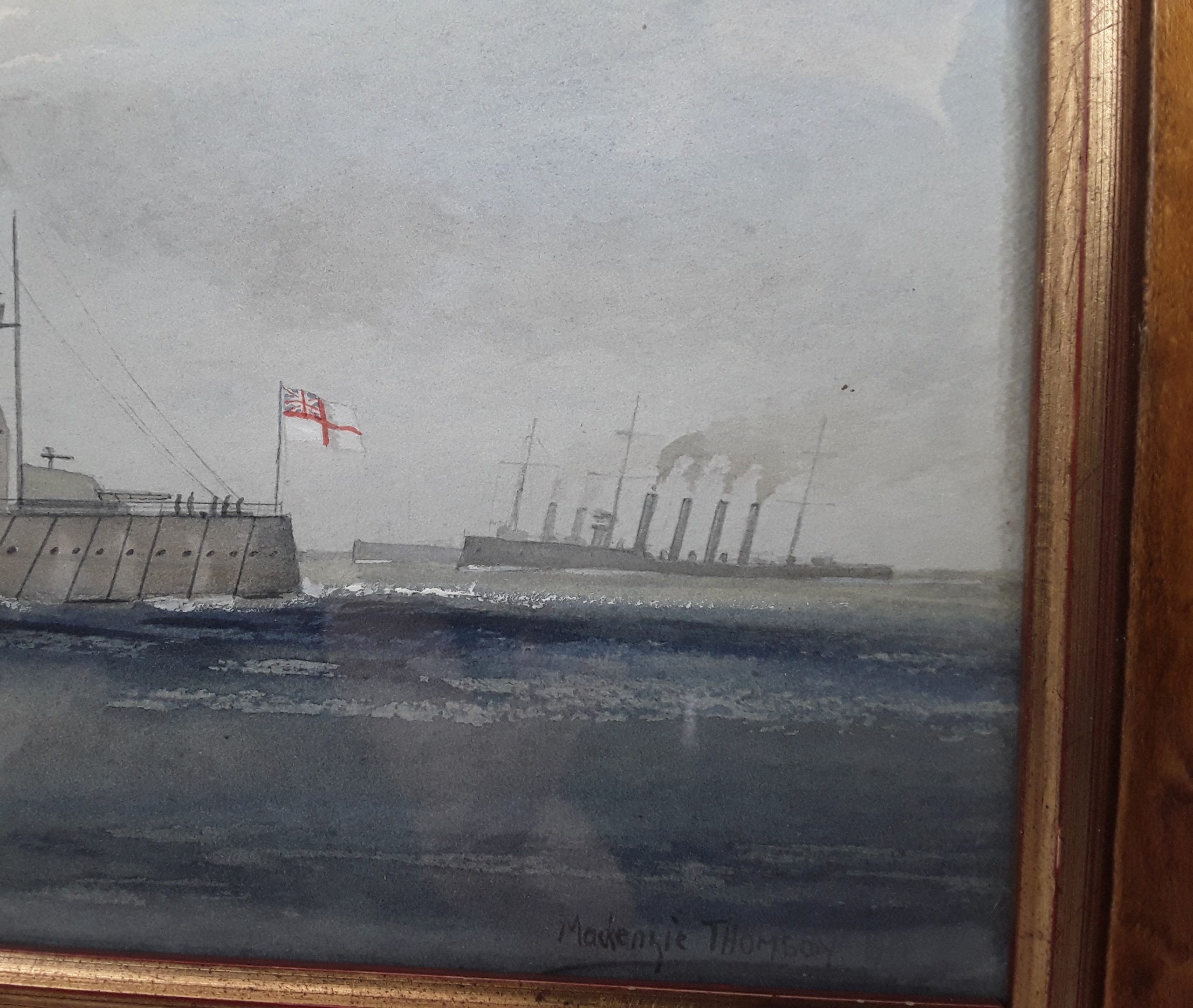 1911 Dated Watercolour Of HMS Dreadnought Battleship By MacKenzie Thompson - Image 3