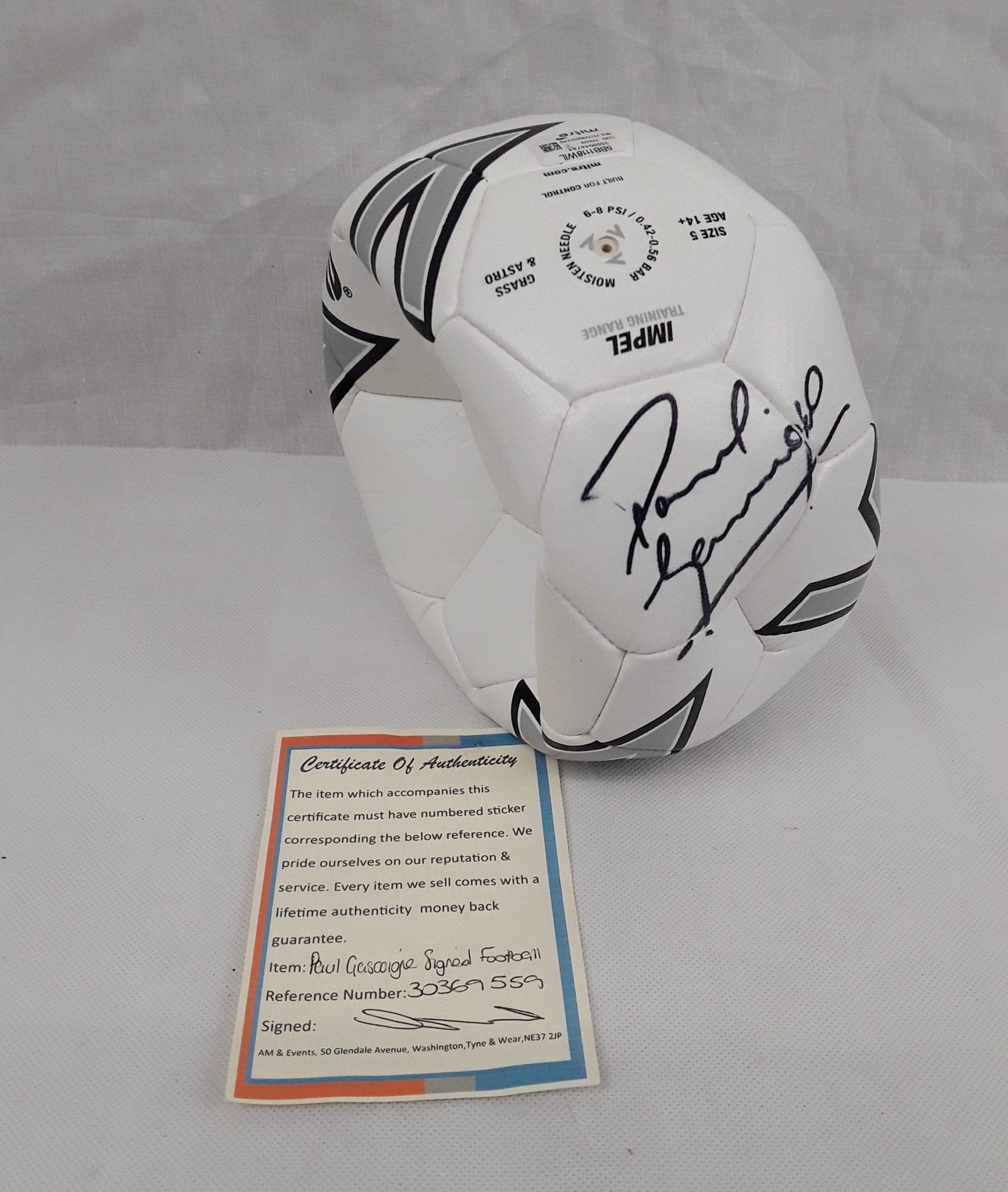 Paul Gascoigne Signed Football With Certificate Of Authenticity